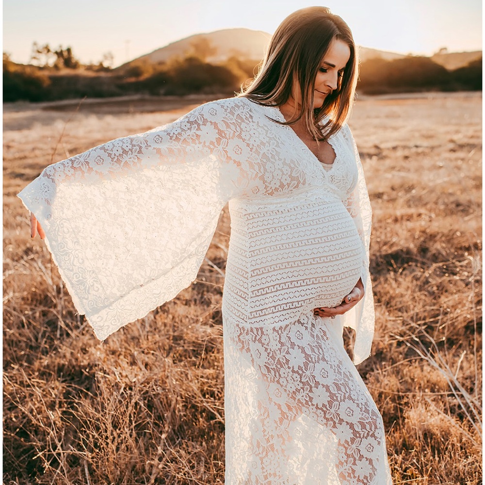 Elegant White Lace Maternity Dress